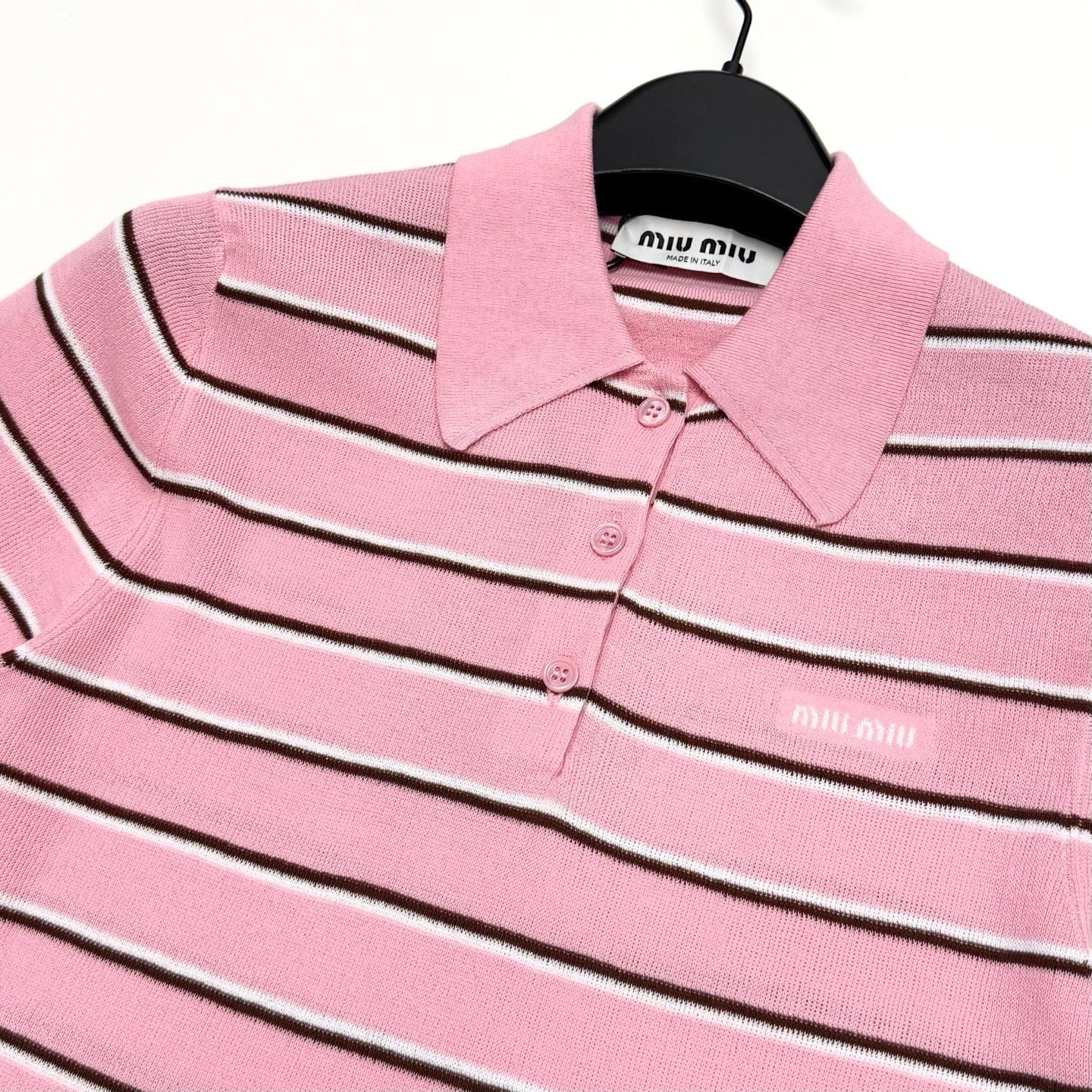 Miu Knit Polo Shirt Light Pink Cotton 394294
