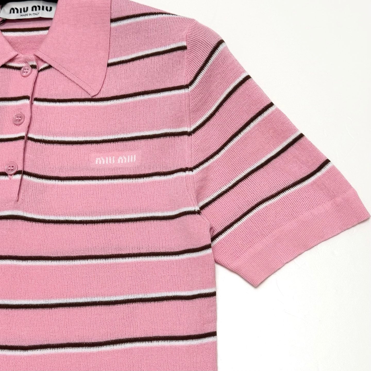 Miu Knit Polo Shirt Light Pink Cotton 394294