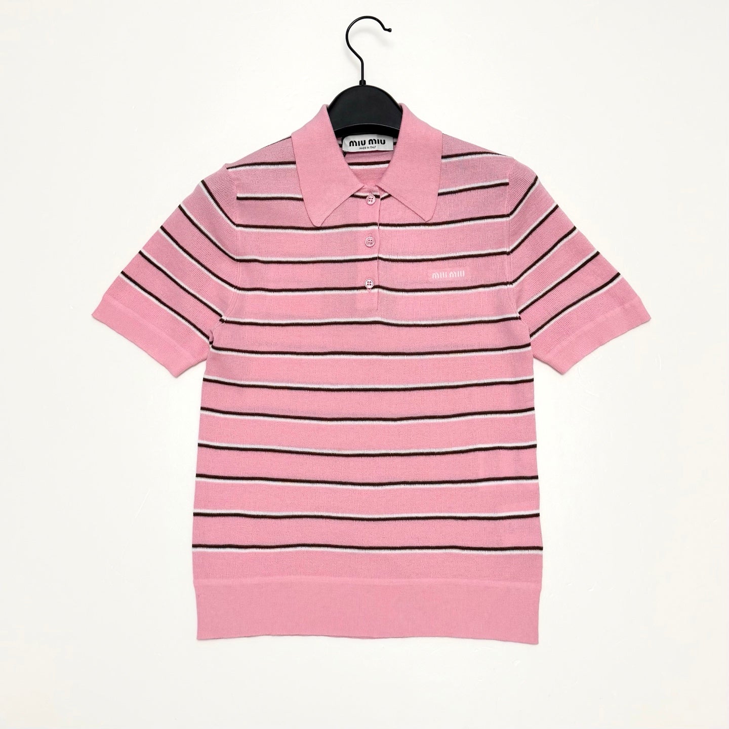 Miu Knit Polo Shirt Light Pink Cotton 394294