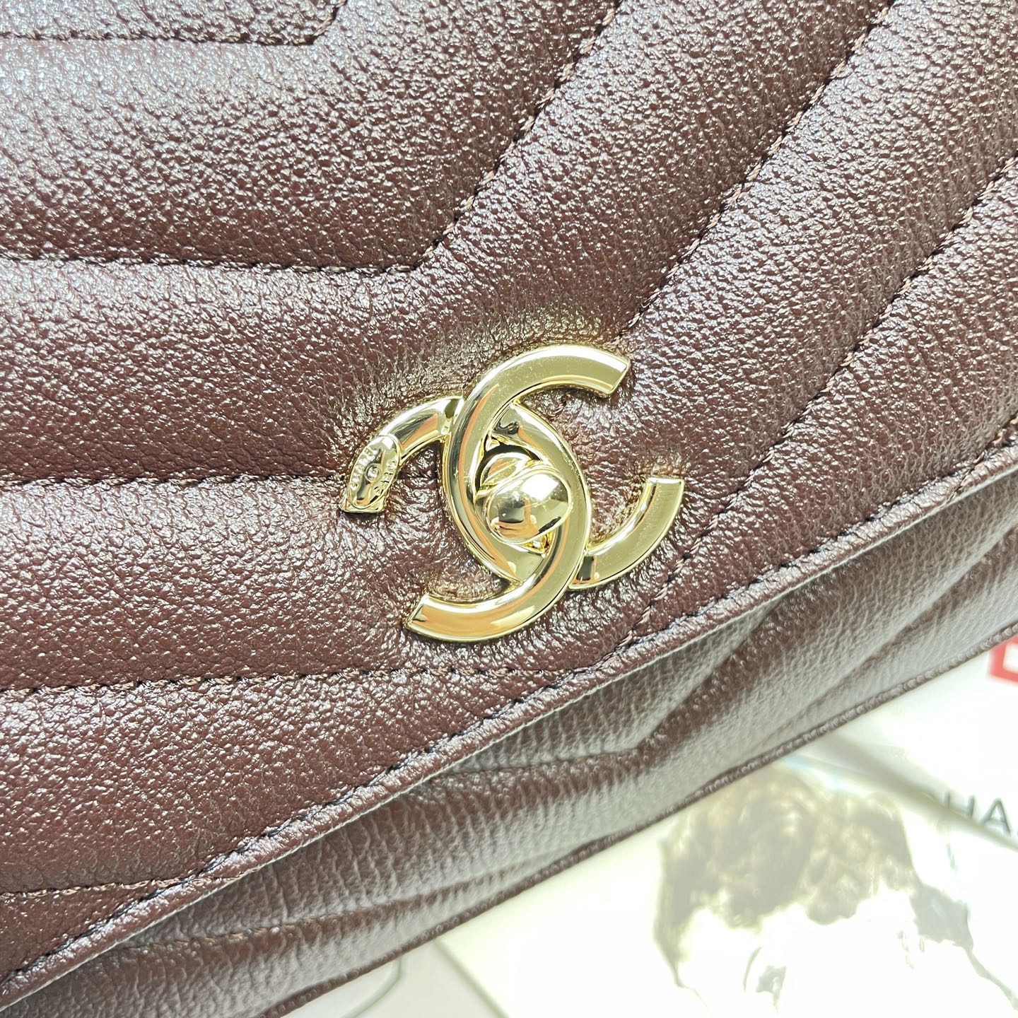 CC Maxi Flap Bag with Top Handle 31.5cm Coffee Goatskin