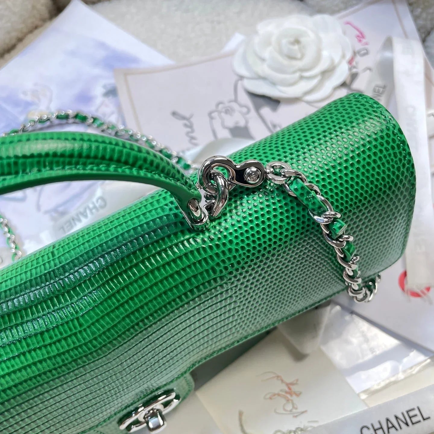 Chanel 2026 Lizard-Embossed Top Handle Bag 25cm Leather