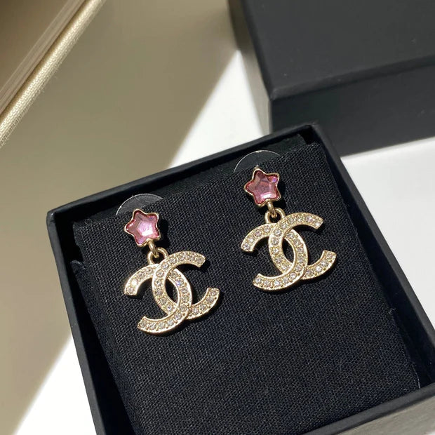 CC Pink Star Gold Diamond Earrings