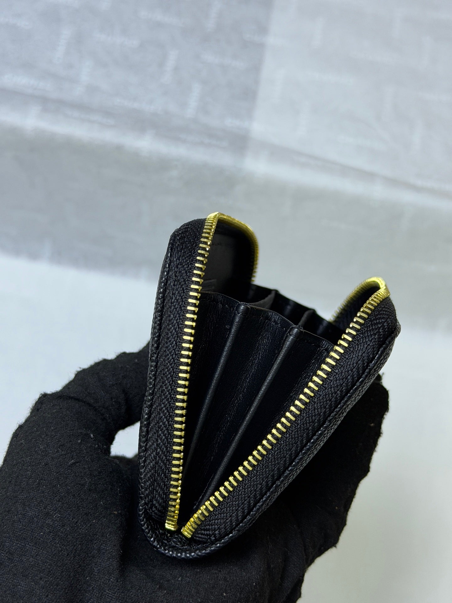 CC 26P Zipper Card Holder Black Quited Caviar Leather