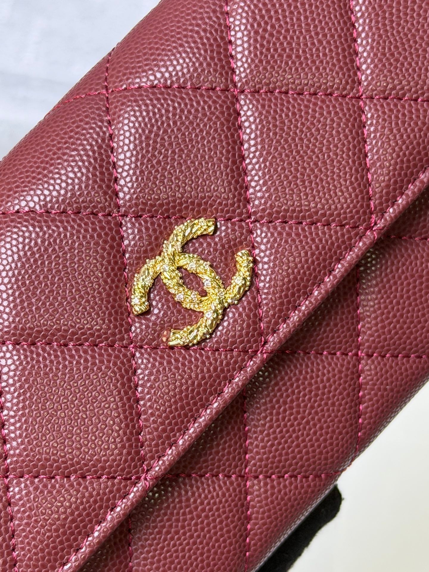CC 26P Long Flip Wallet Burgundy Quited Caviar Leather