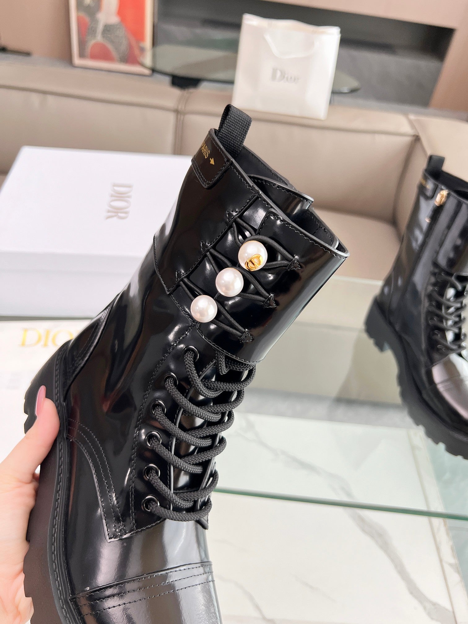 CD D-Strike Ankle Boot Glossy Black Calfskin