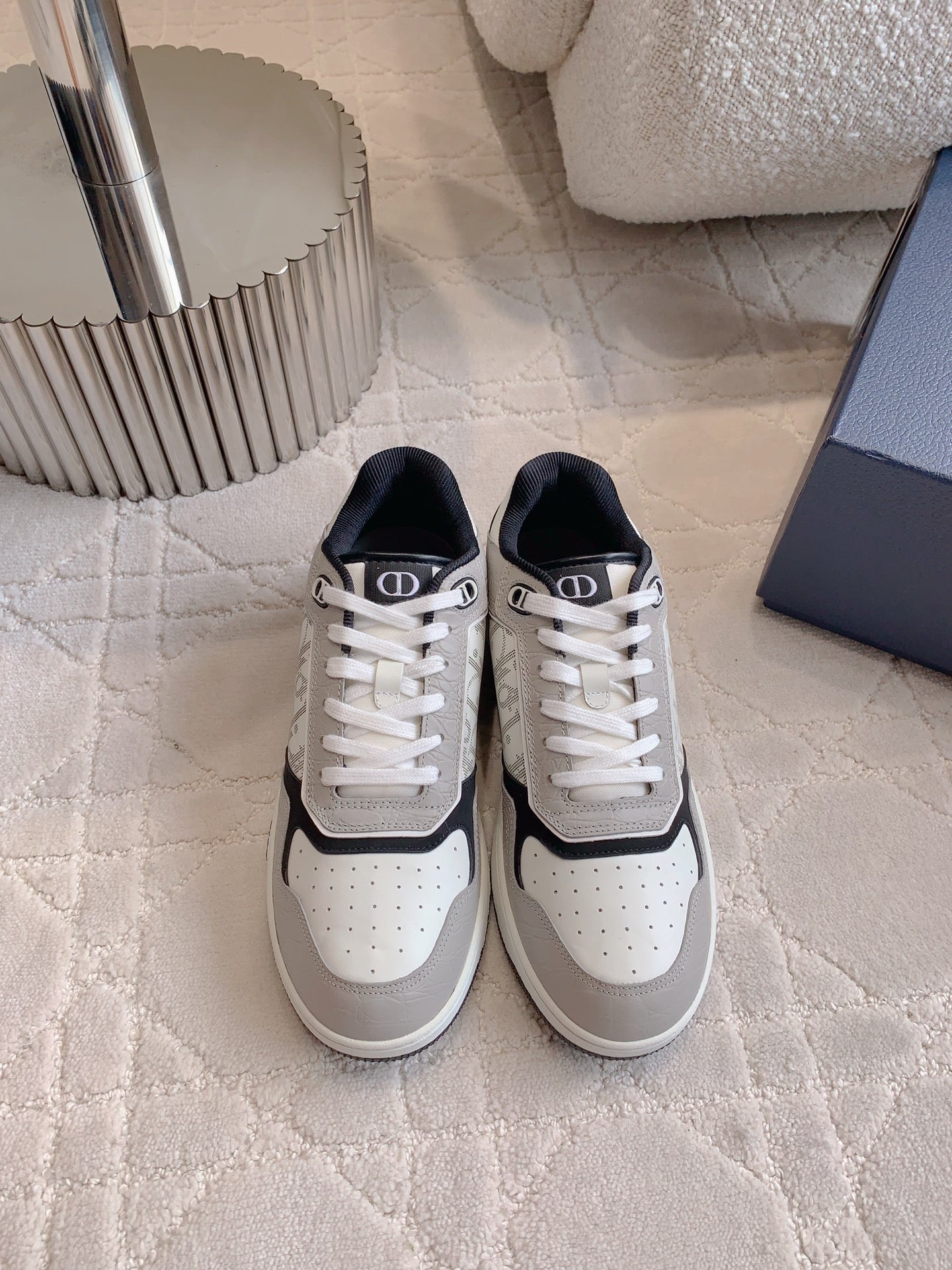 CD B27 Low-Top Sneaker Grey White Mix Black Print Wrinkled Calfskin