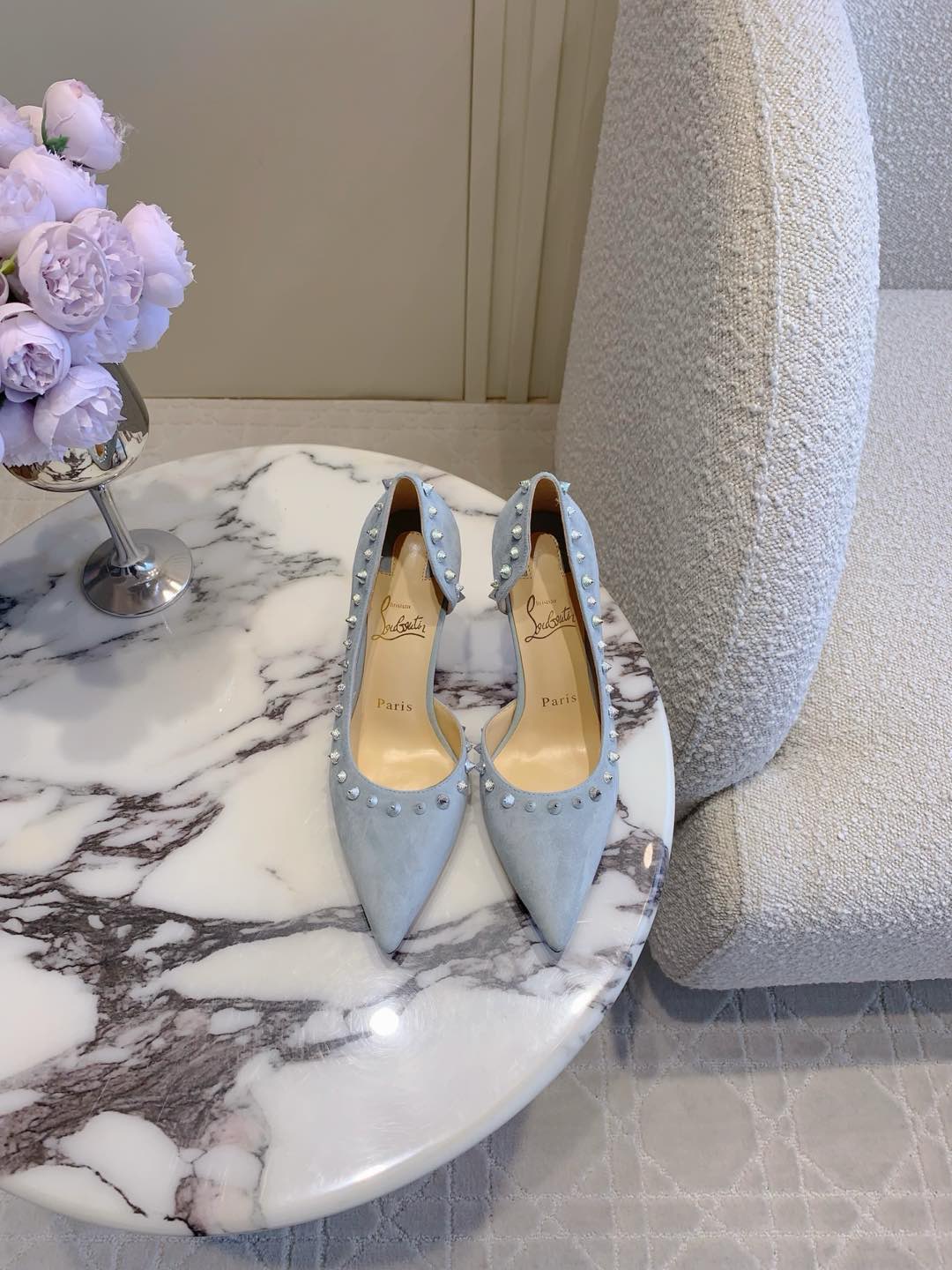 CL Irishell 85 Studded d'Orsay Pumps Light Sky Blue Suede 177128