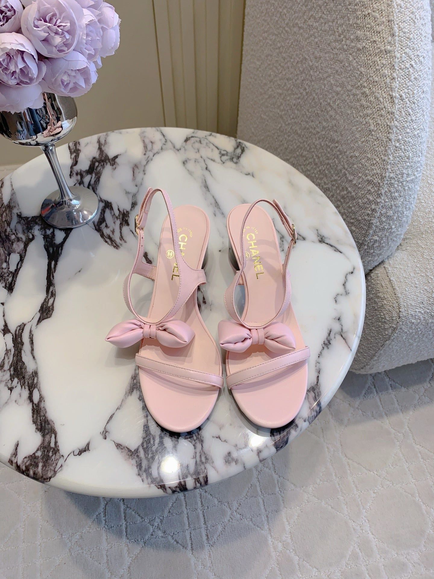 CC 26s Bow-Tie Sandals 6.5cm Light Pink Lambskin 906129