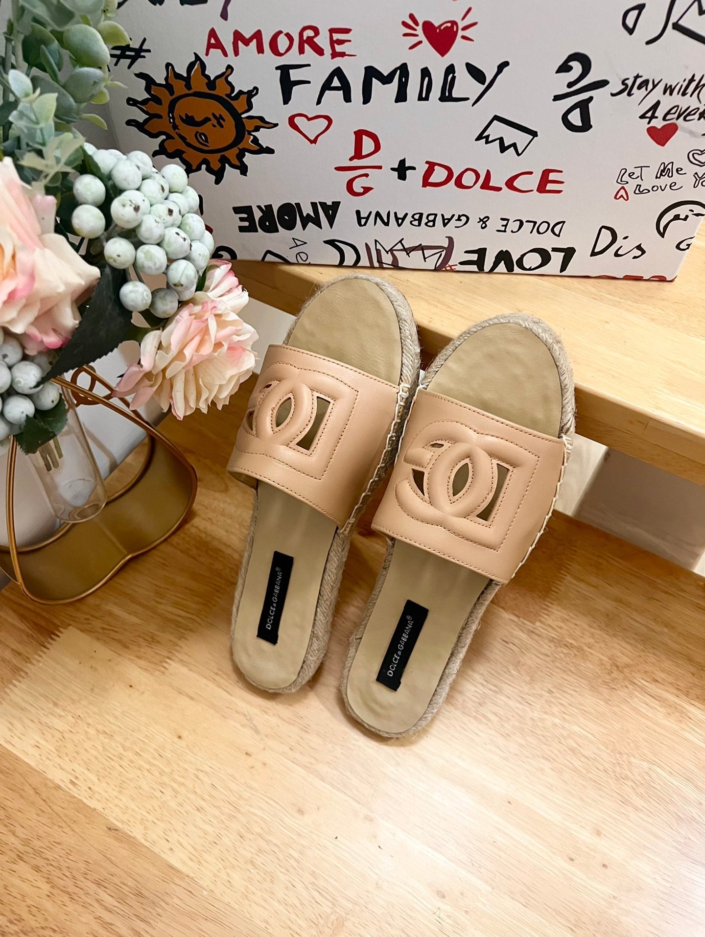 DC Espadrilles Sildes Beige Rubber & Sheepskin 240625