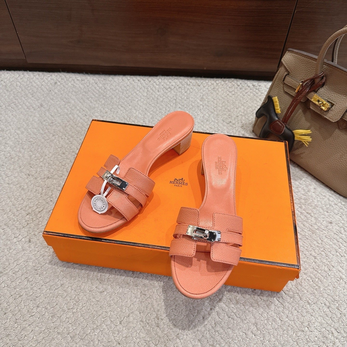 HM Kelly Buckle Sandals 5cm Orange Leather 804997