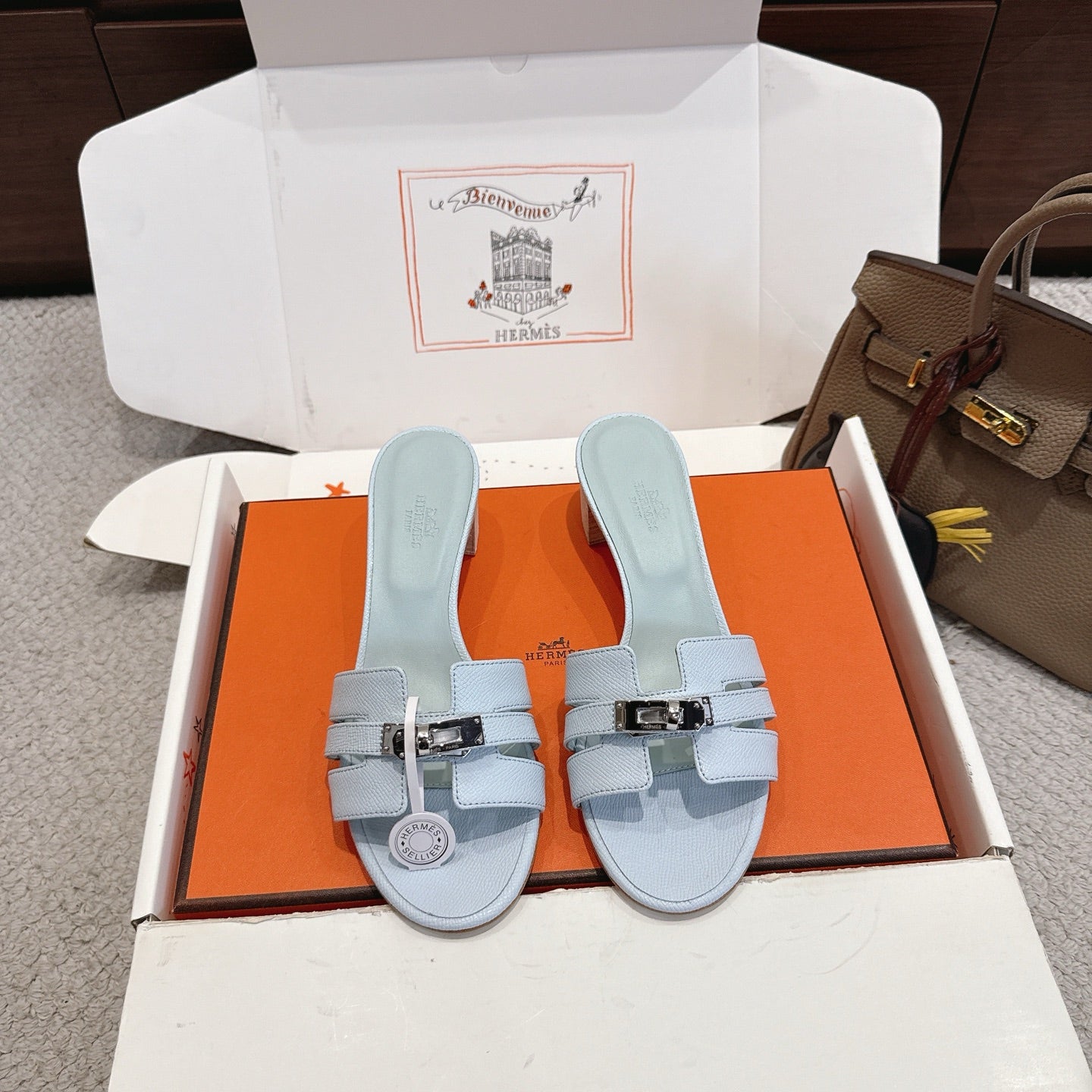 HM Kelly Buckle Sandals 5cm Stale Blue Leather 804998