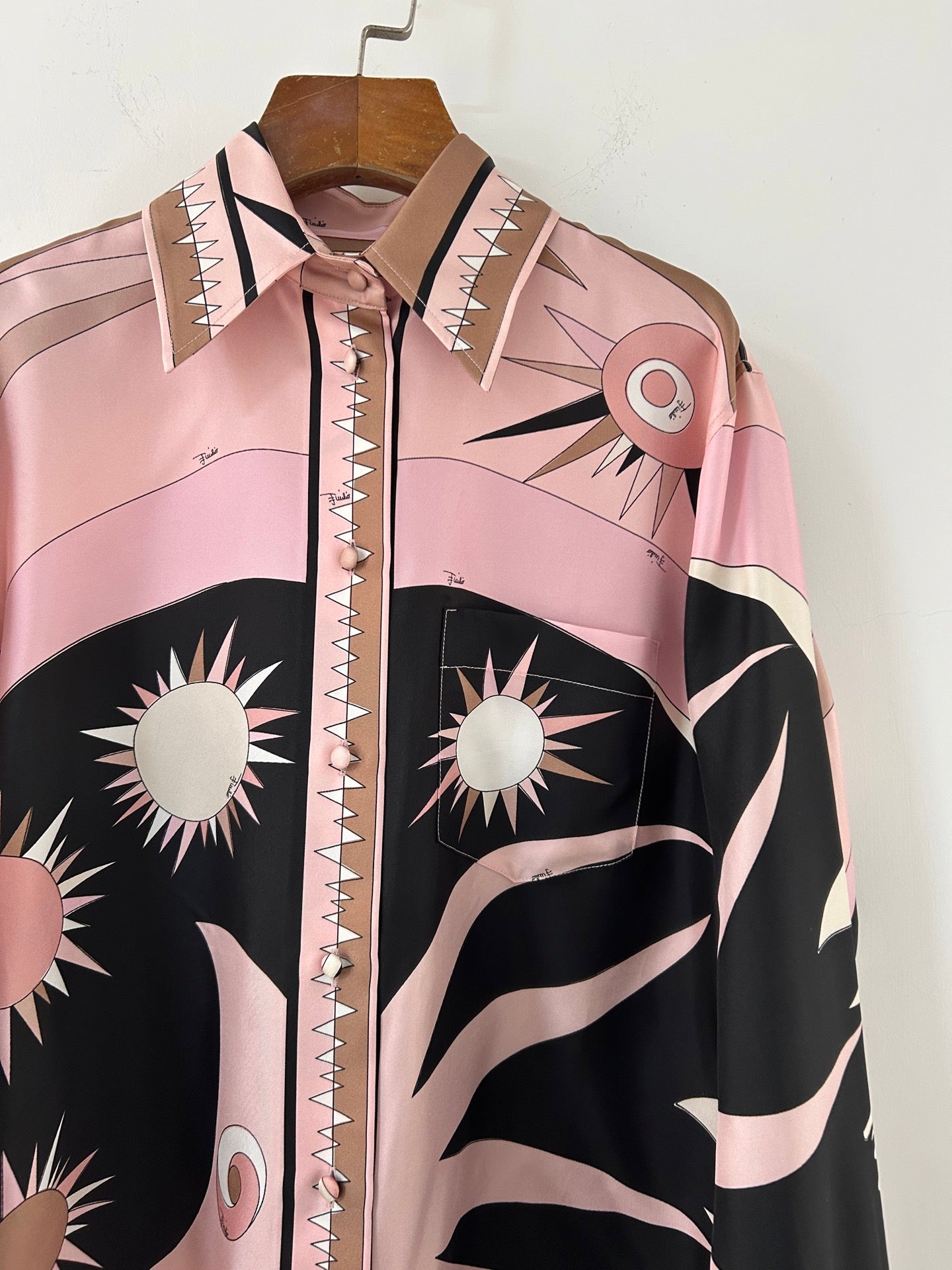 Pucci 26s Stella-Print Silk Shirt Light Pink Silk 391087