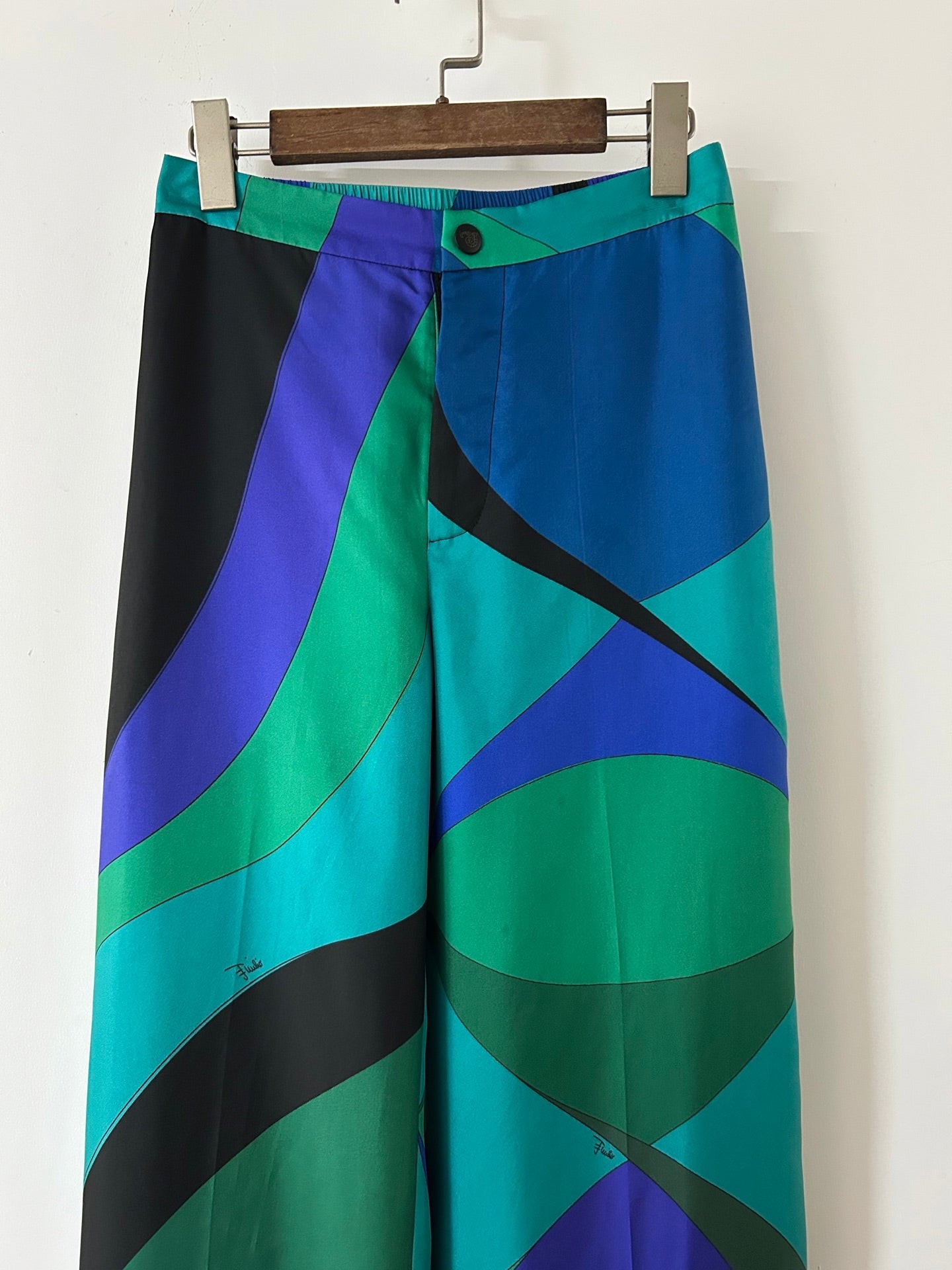 Pucci 26s Stella-Print Silk Pant Green Blue Silk 391095