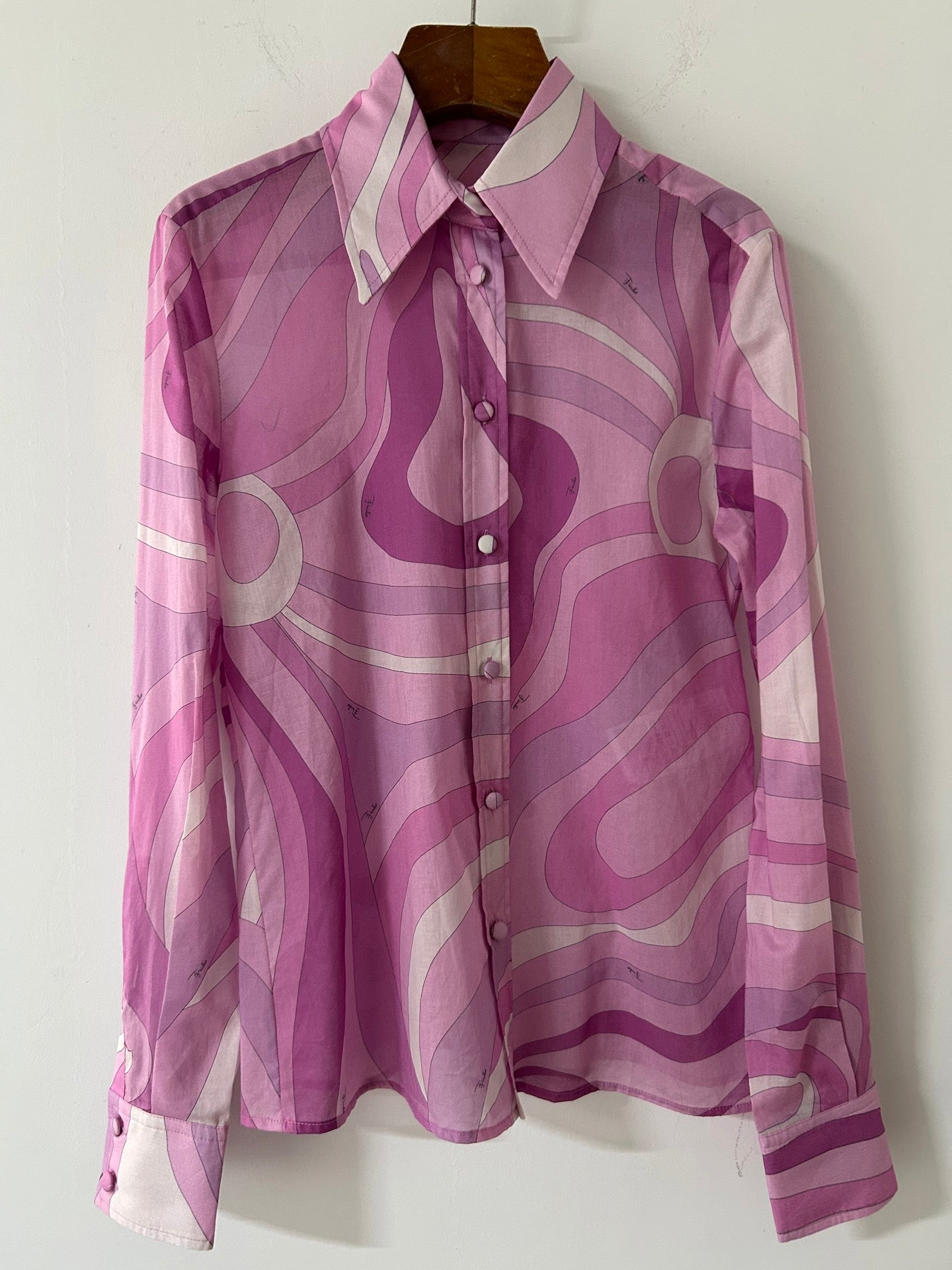 Pucci 26s Stella-Print Silk Shirt Hot Pink Silk 391091