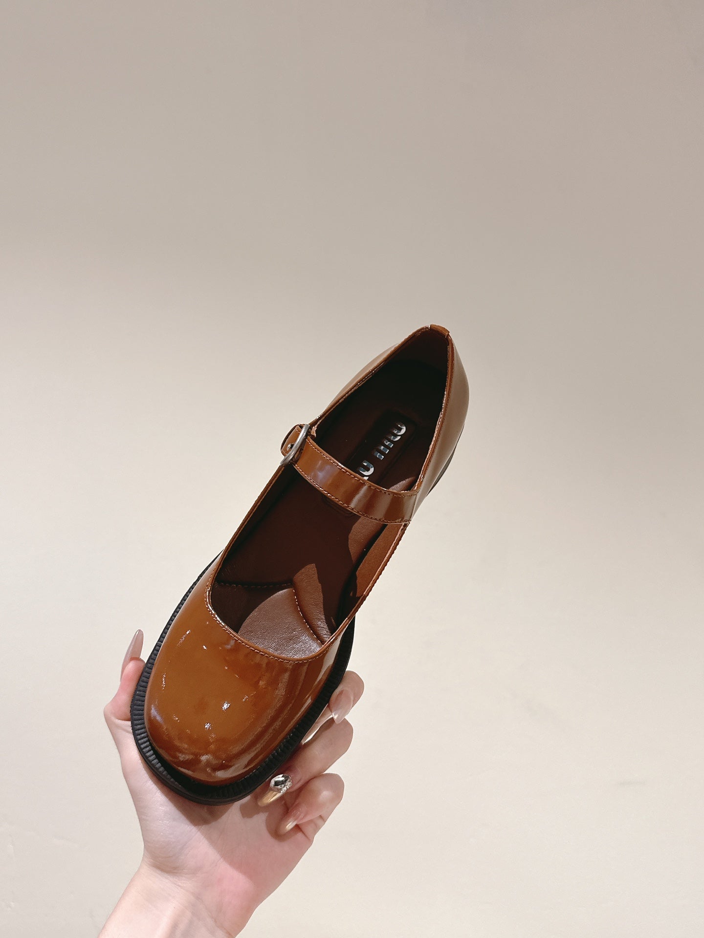 Miu Mary Jane Shoes Brown Patent Leather 445565