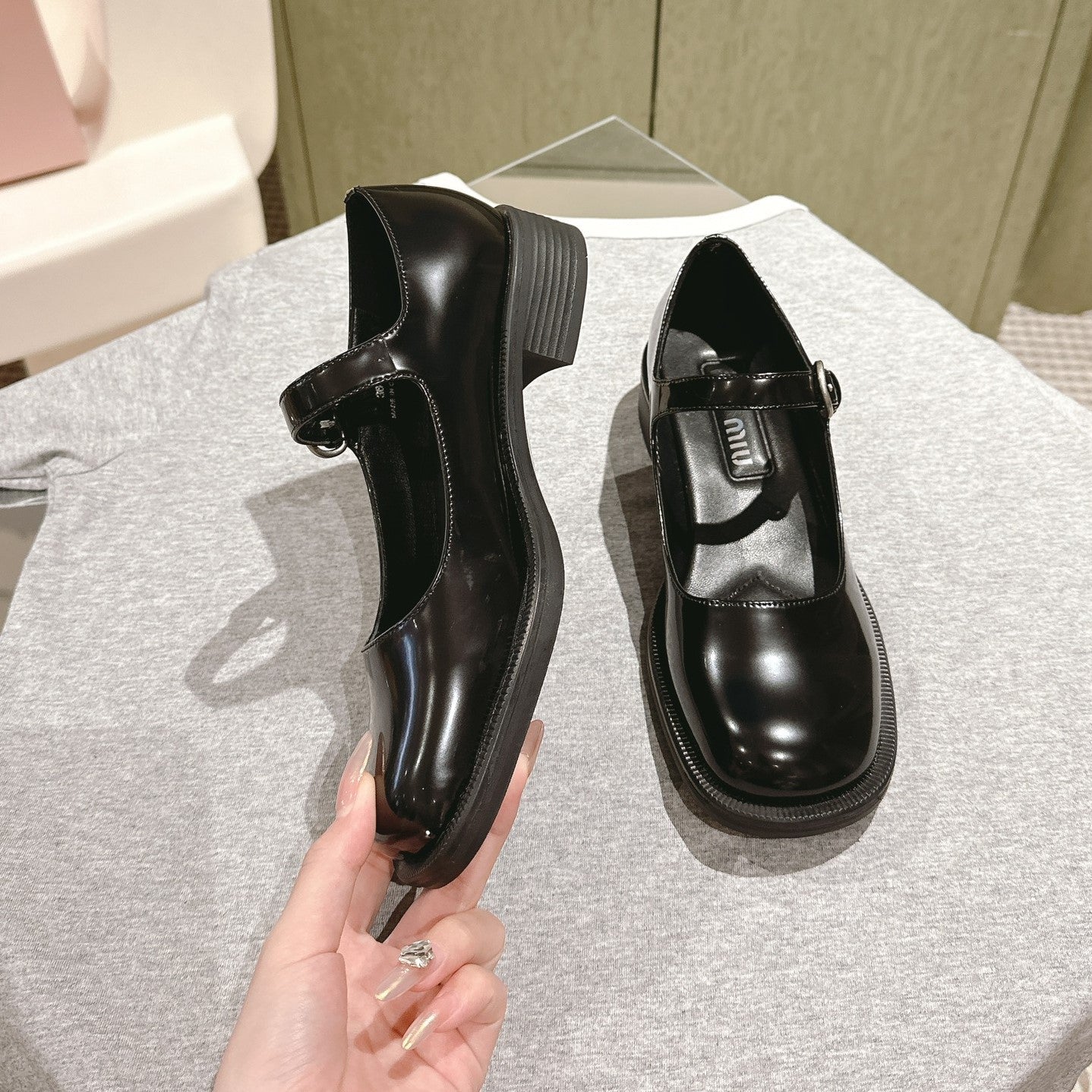 Miu Mary Jane Shoes Black Patent Leather 445567