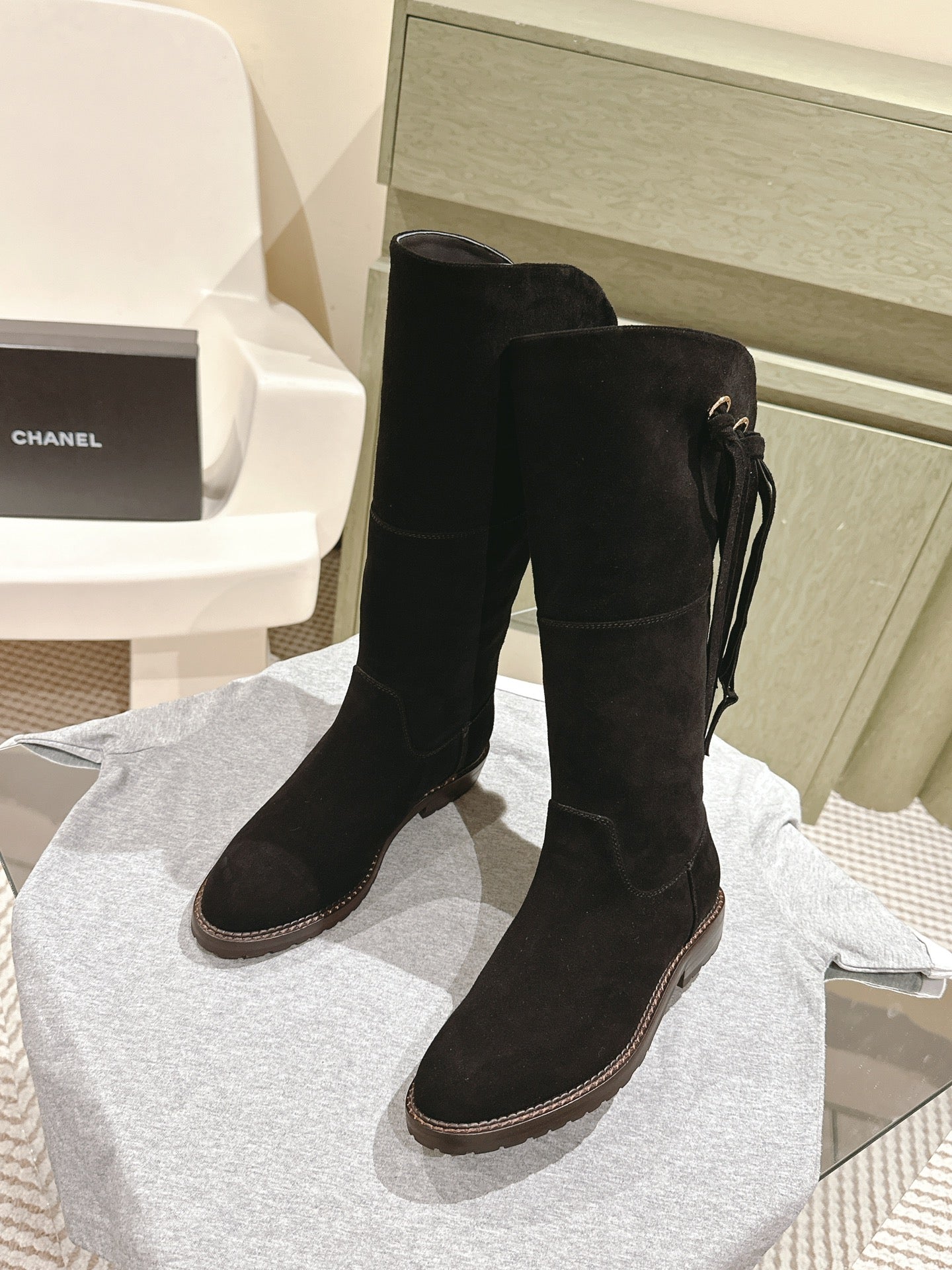 CC Knee-High Boots 40mm Black Suede Leather 447192