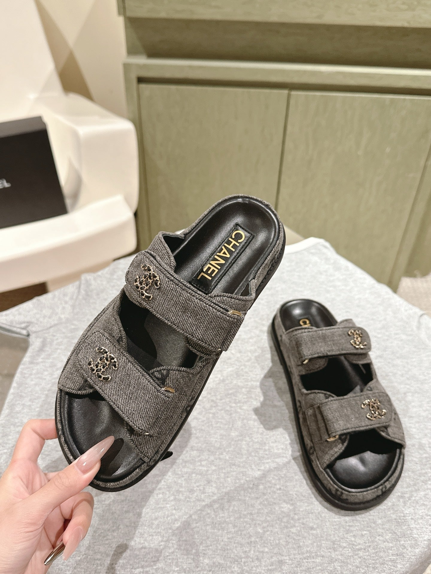 CC 25C Dad Sandals Mule Black Grey Denim 462221