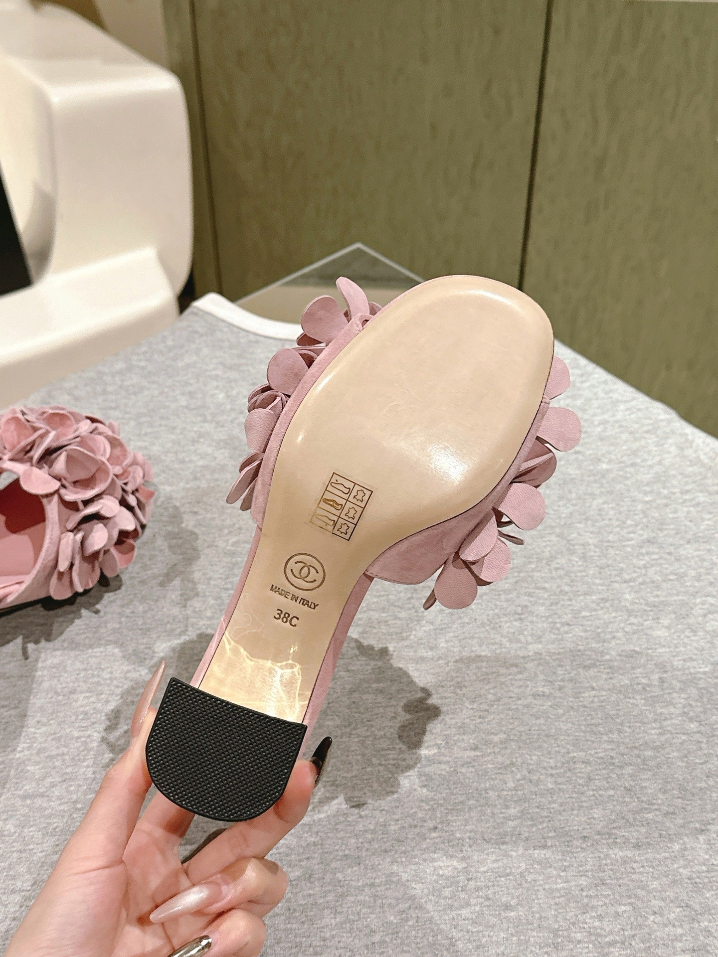 CC Floral Slide Sandals 55mm PInk Suede Cowhide 454285