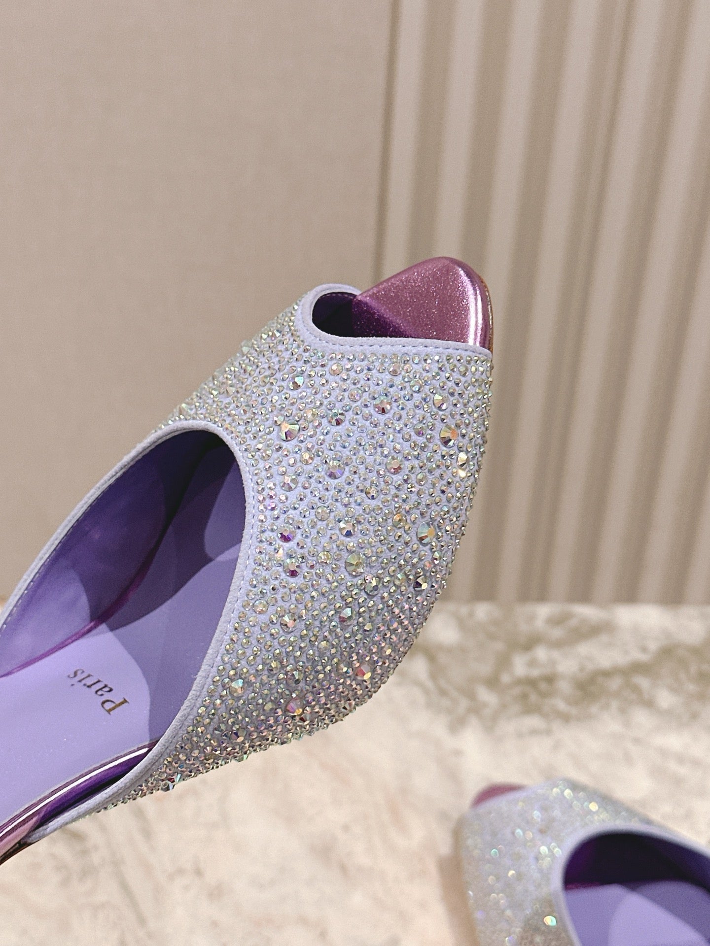 CL 25s Me Dolly Sandal Mule Heel Pump 85mm Light Purple Sheepskin 446687