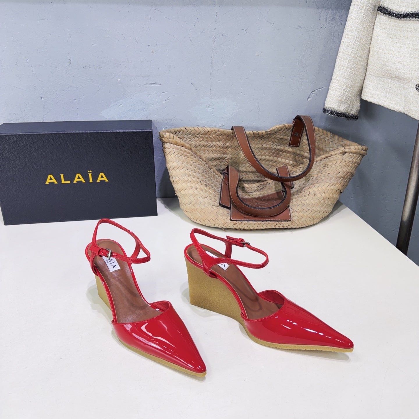 Alaia Wedge Pumps 10cm Red Patent Leather 674288