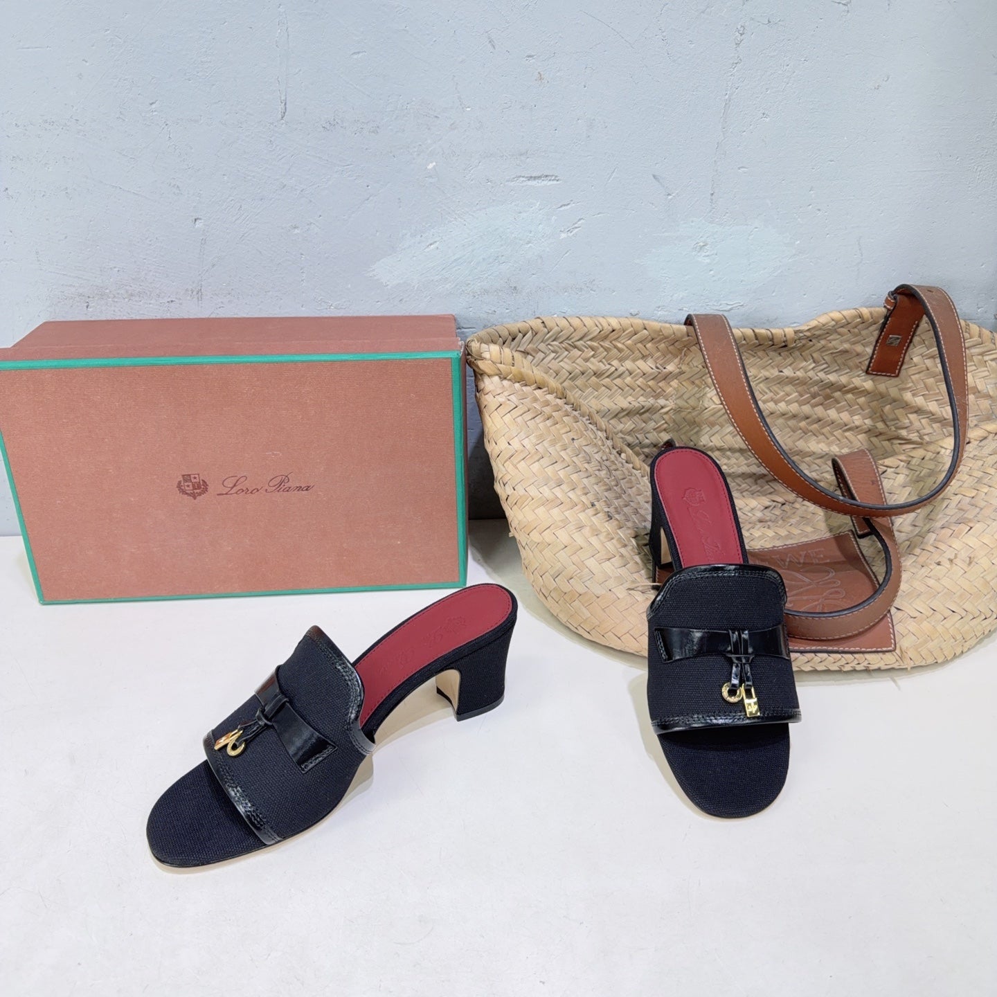 LP Summer Charms Mules 5.5cm Black Leather Canvas 742541