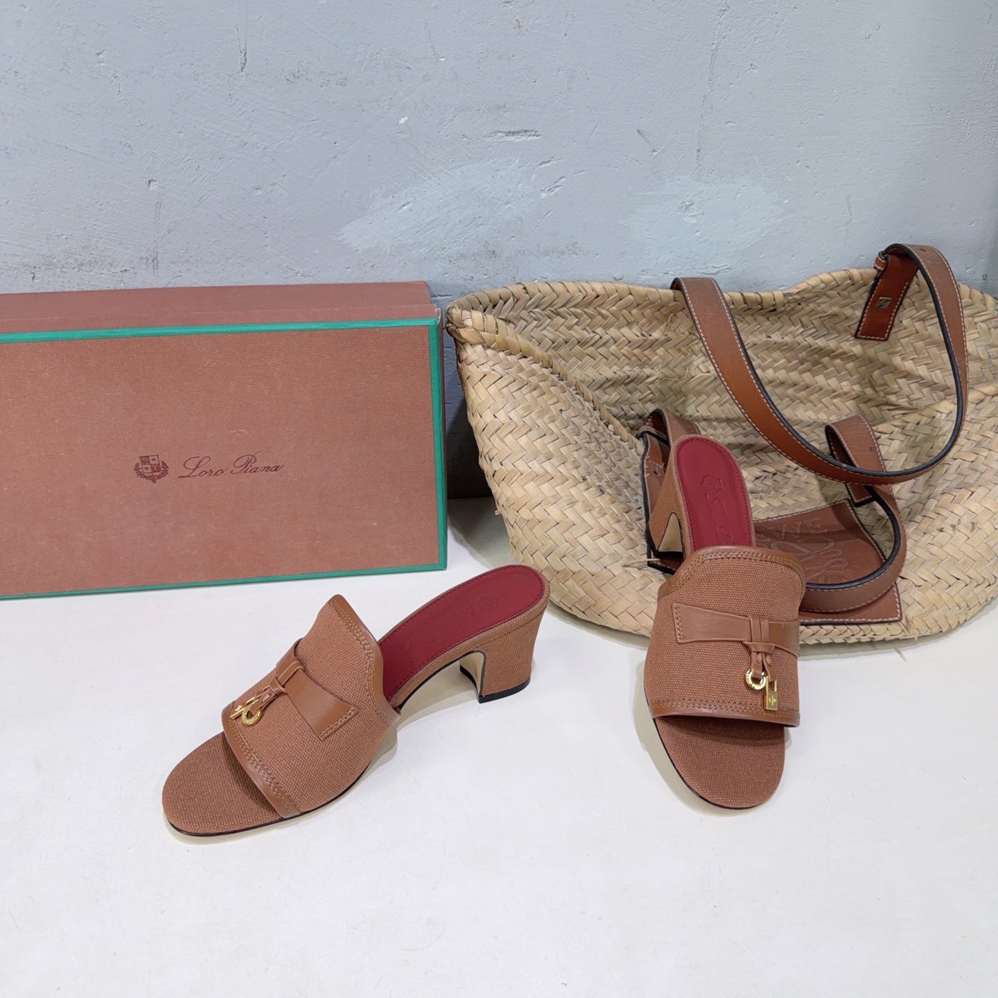 LP Summer Charms Mules 5.5cm Brown Leather Canvas 742542