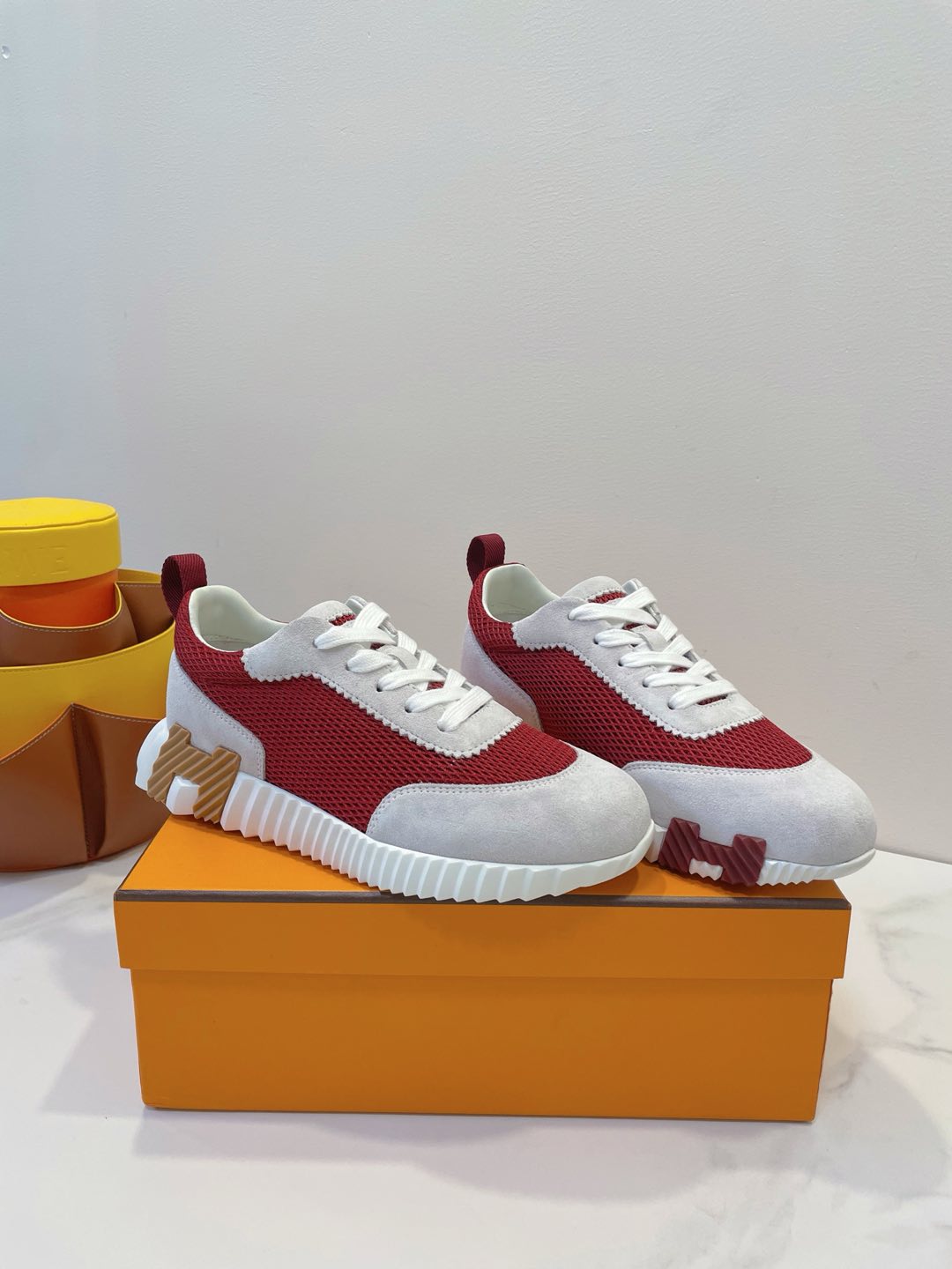 HM Bouncing sneaker Beige Gray mix Red Fabric with Suede 212285