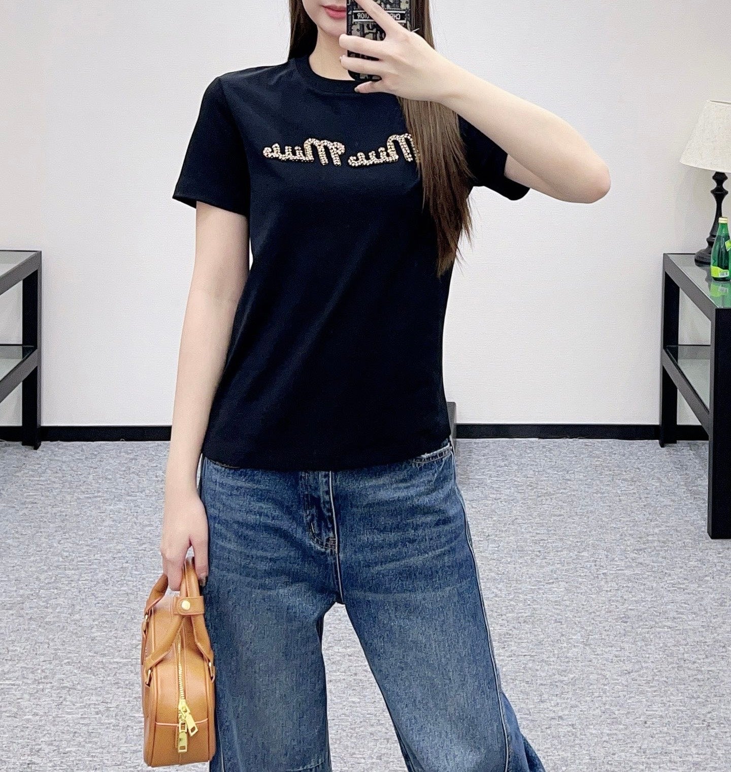 Miu SS26 Crystal Logo T-shirt Cotton 351332