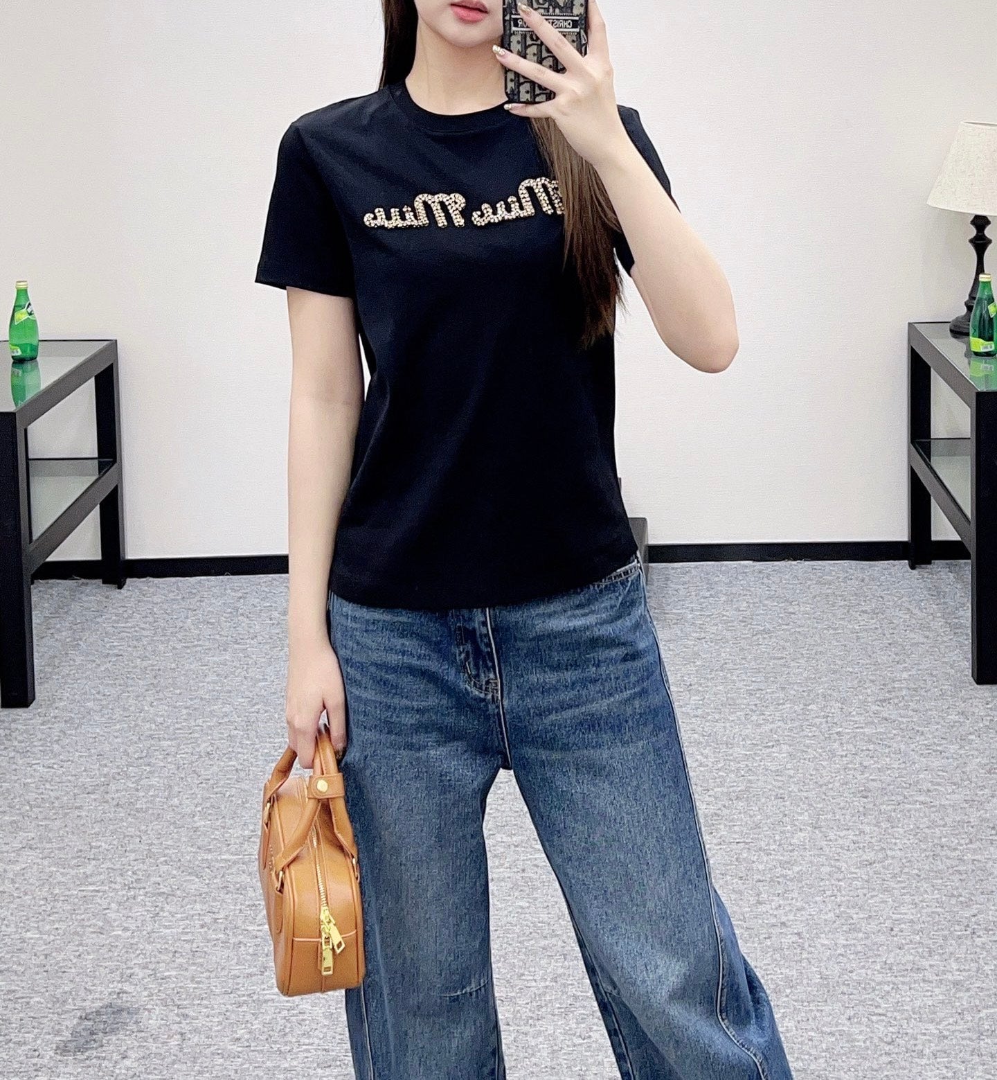 Miu SS26 Crystal Logo T-shirt Cotton 351332