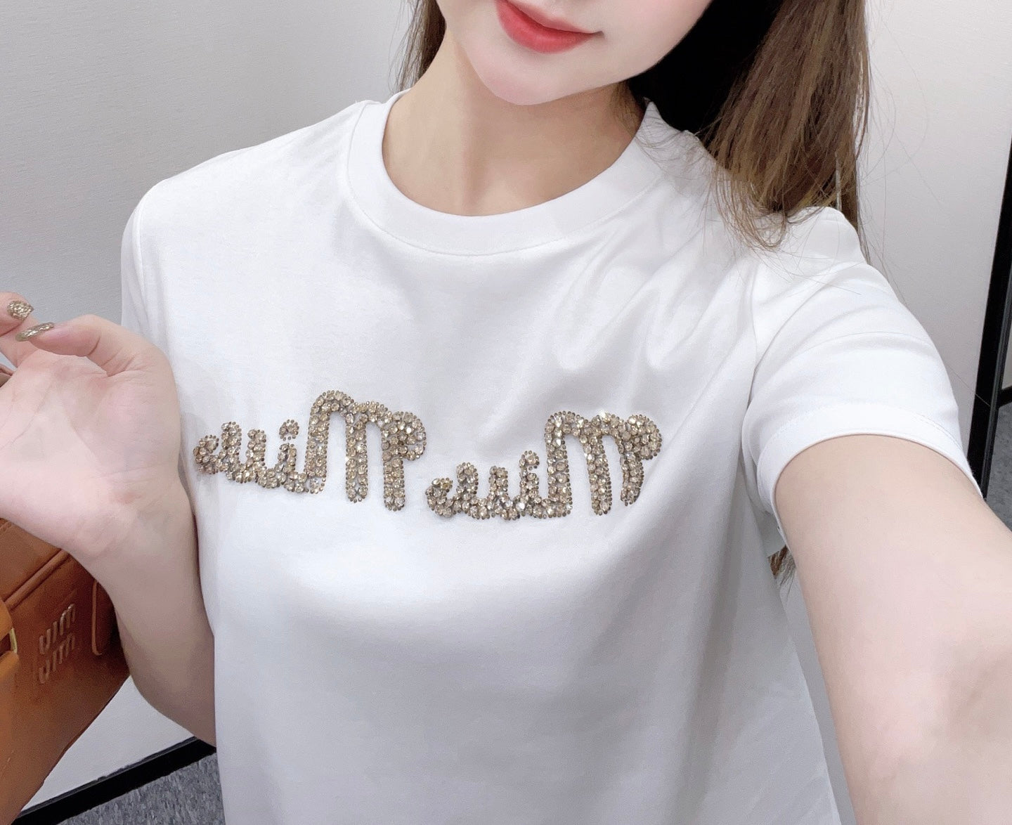 Miu SS26 Crystal Logo T-shirt Cotton 351332