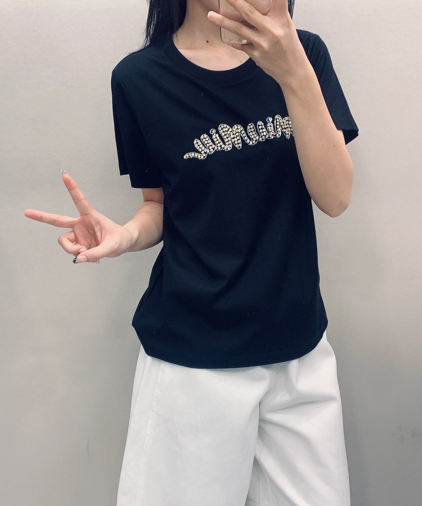 Miu SS26 Rhinestone T-Shirt Cotton 351328