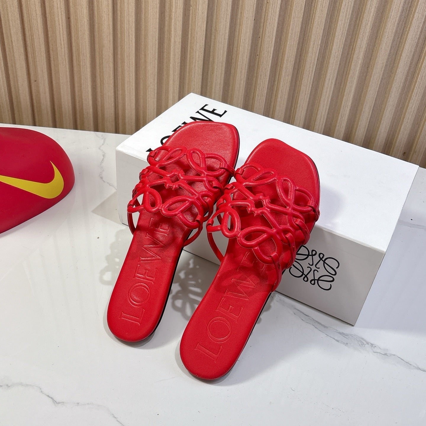 Petal Anagram Slide in Red Soft Calfskin 273741
