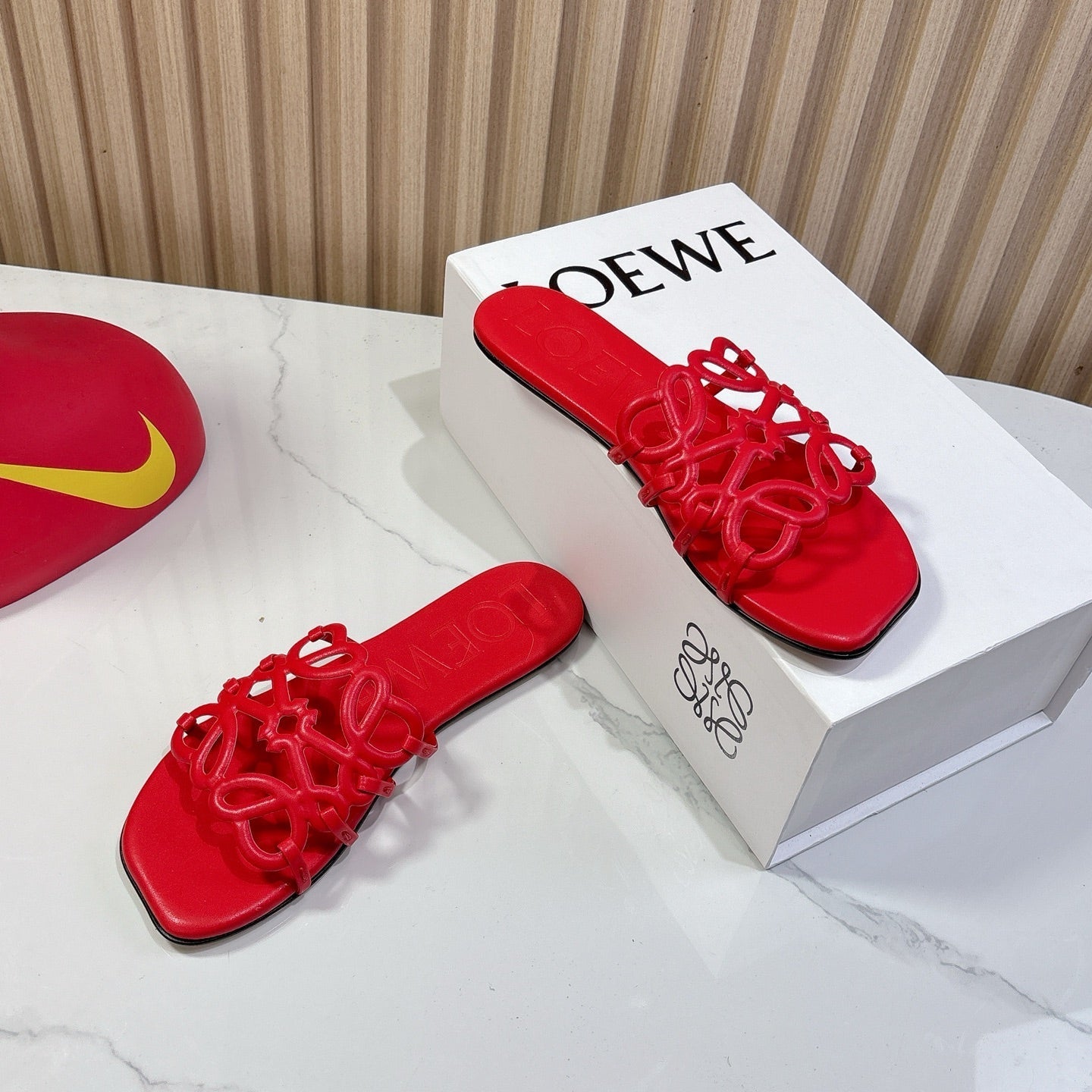 Petal Anagram Slide in Red Soft Calfskin 273741