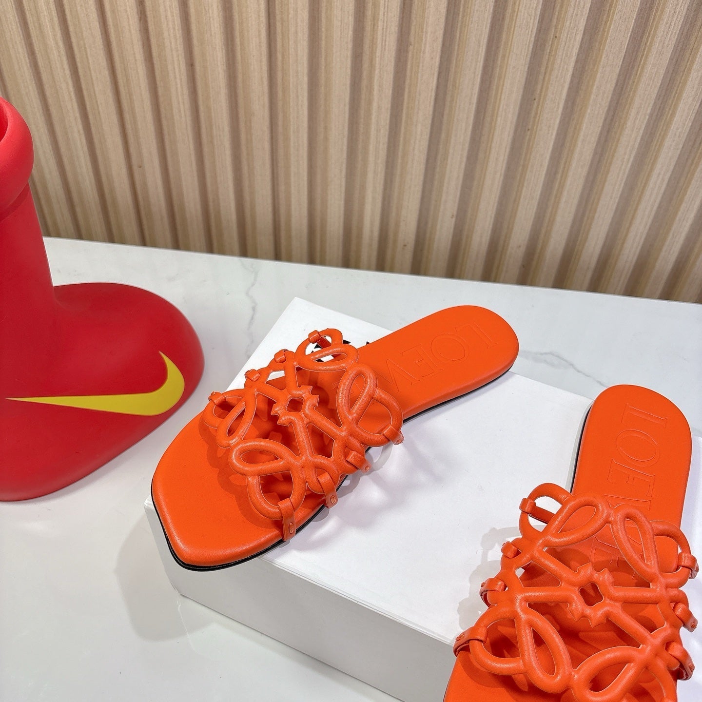 Petal Anagram Slide in Orange Soft Calfskin 273740