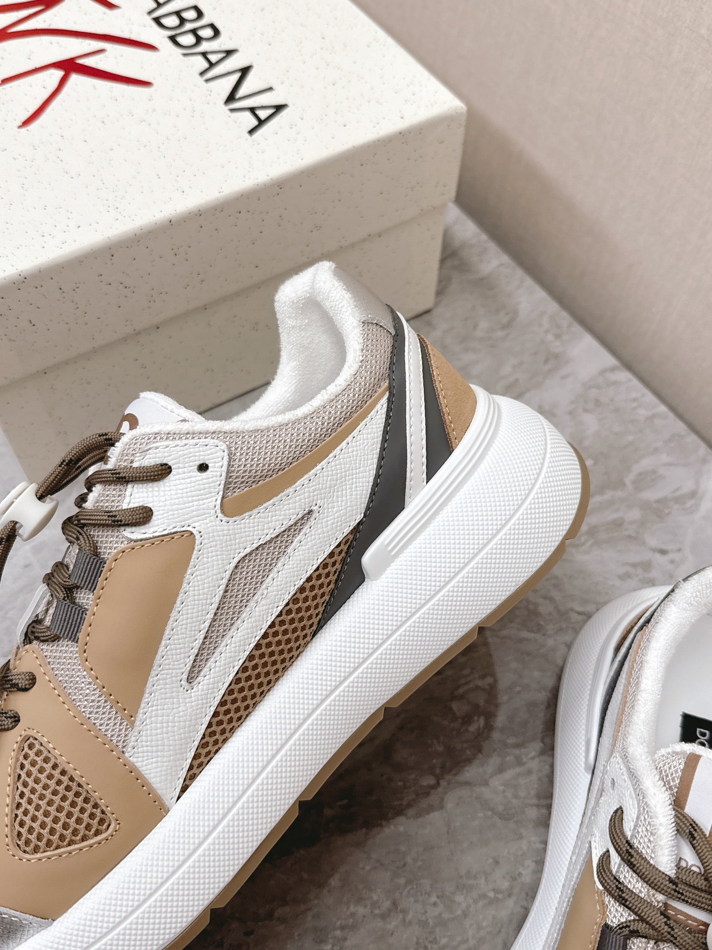 DC Chunky Sneakers Brown White Silver Cowhide & Mesh Lining 339127