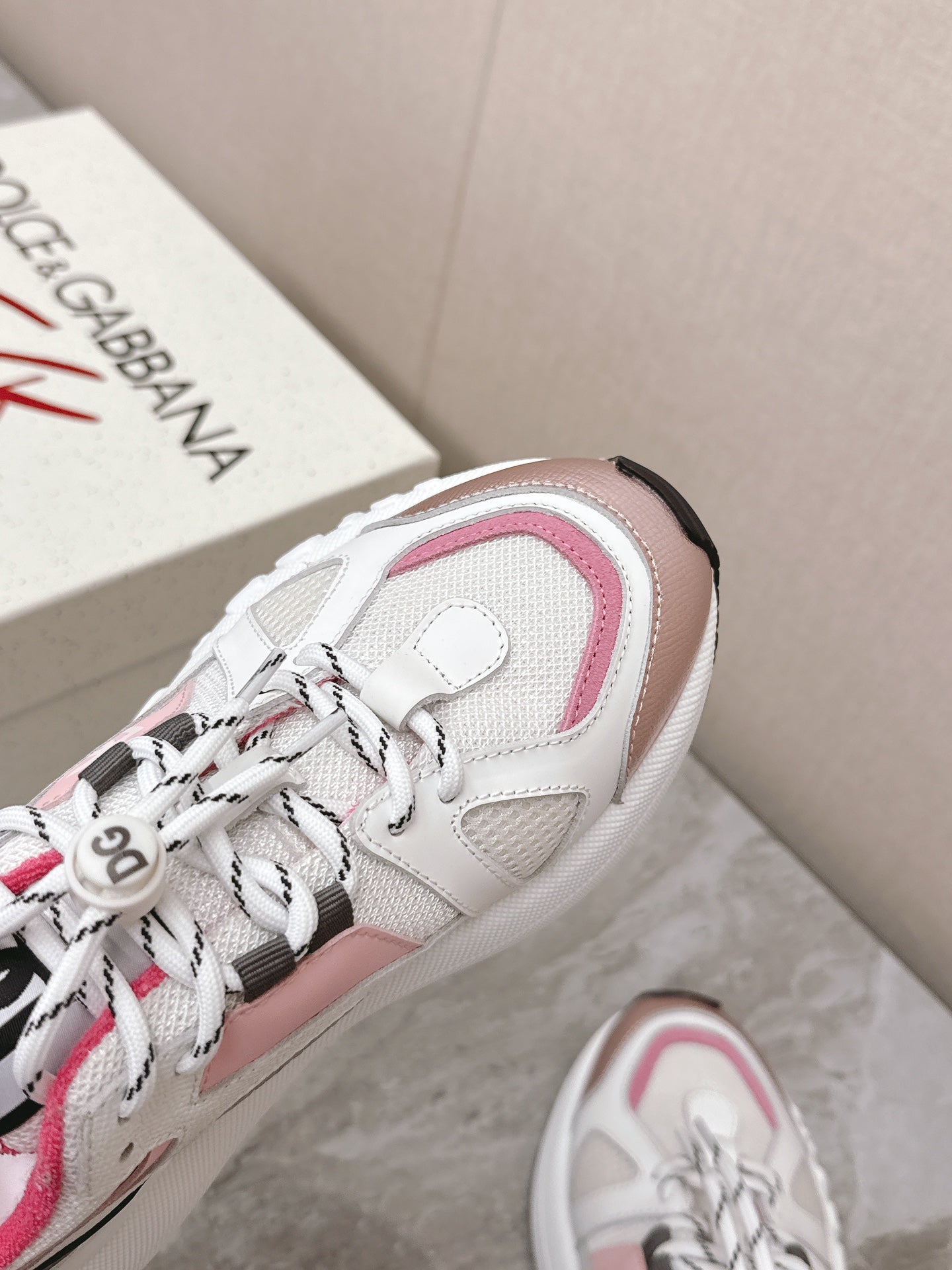 DC Chunky Sneakers White Pink Cowhide & Mesh Lining 339131