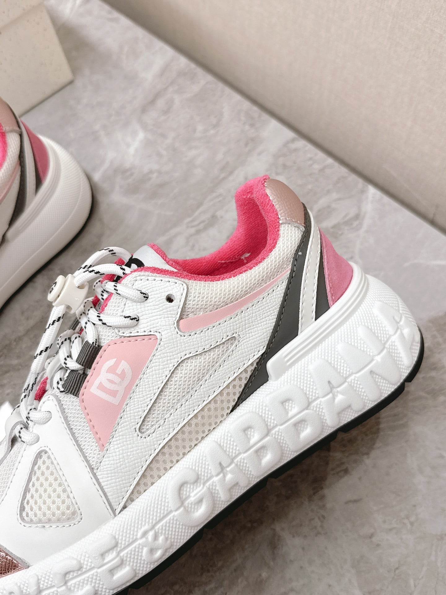 DC Chunky Sneakers White Pink Cowhide & Mesh Lining 339131