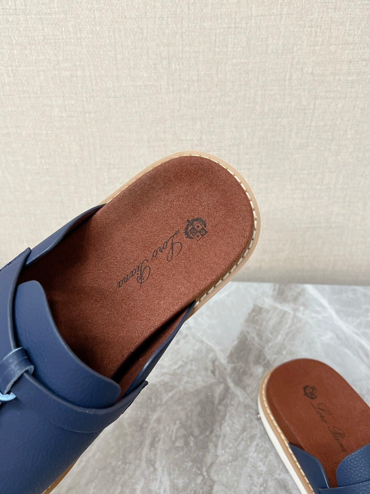 LP 26s Men’s Lock Mule Slides In Dark Blue Calfskin Silver Hardware