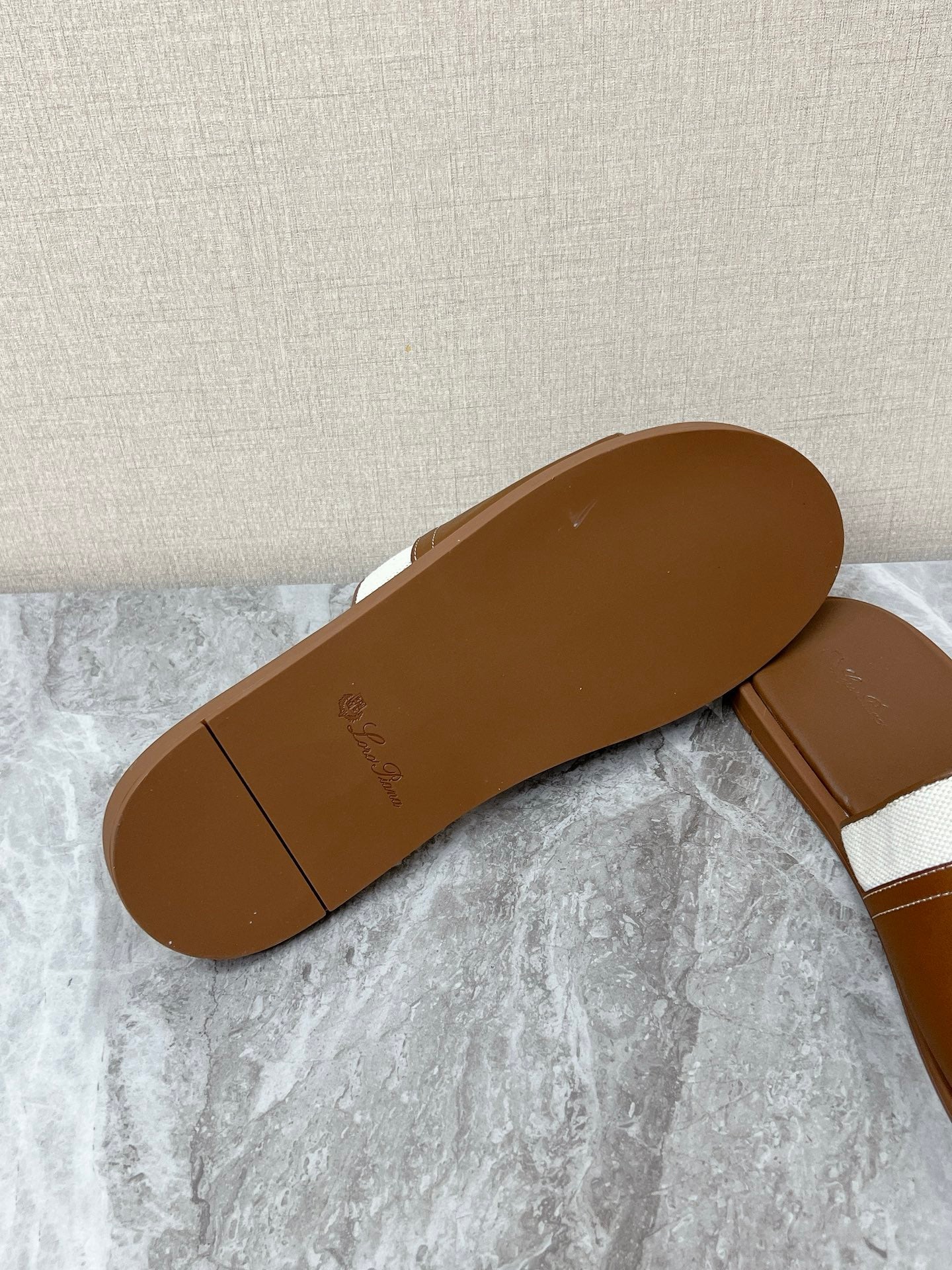 LP 26s Men’s Slides Sandal In Brown Calfskin And Ivory White Canvas