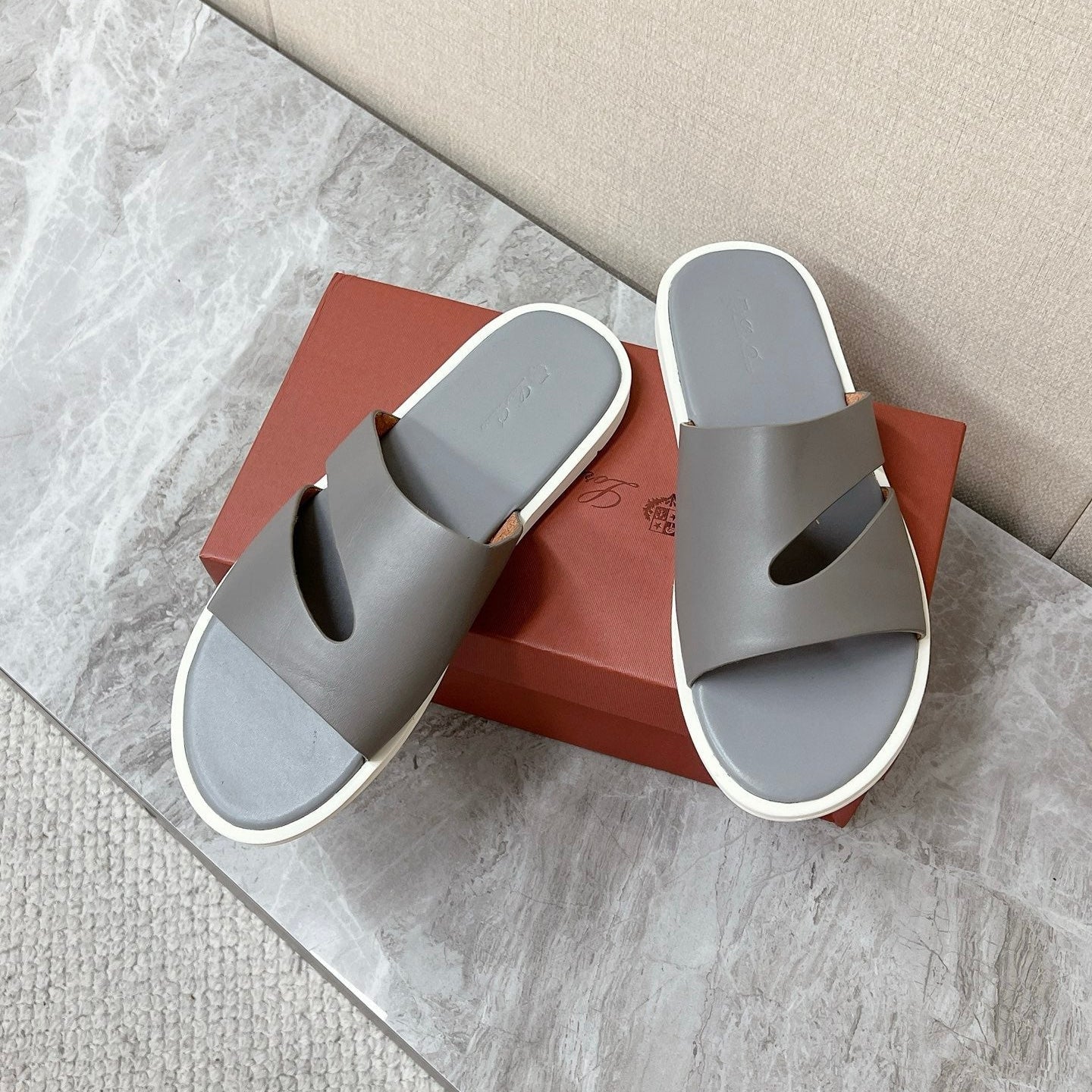 LP 26s Men’s Cutout Slides In Grey Calfskin