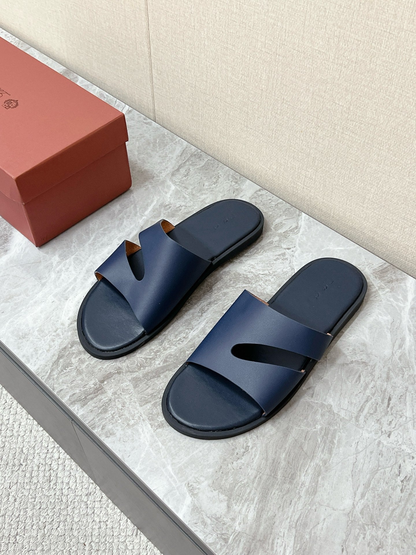 LP 26s Men’s Cutout Slides In Navy Blue Calfskin