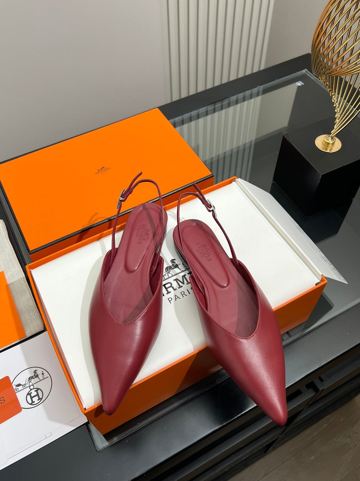 HM 26s Nicoletta Flats 1cm Burgundy Leather 149117