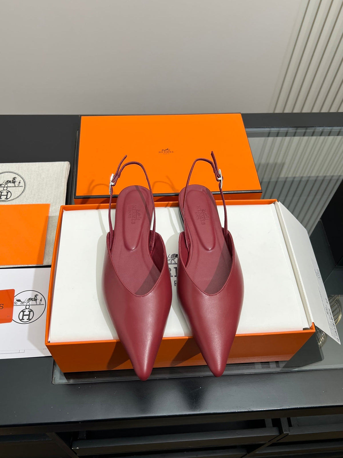 HM 26s Nicoletta Flats 1cm Burgundy Leather 149117