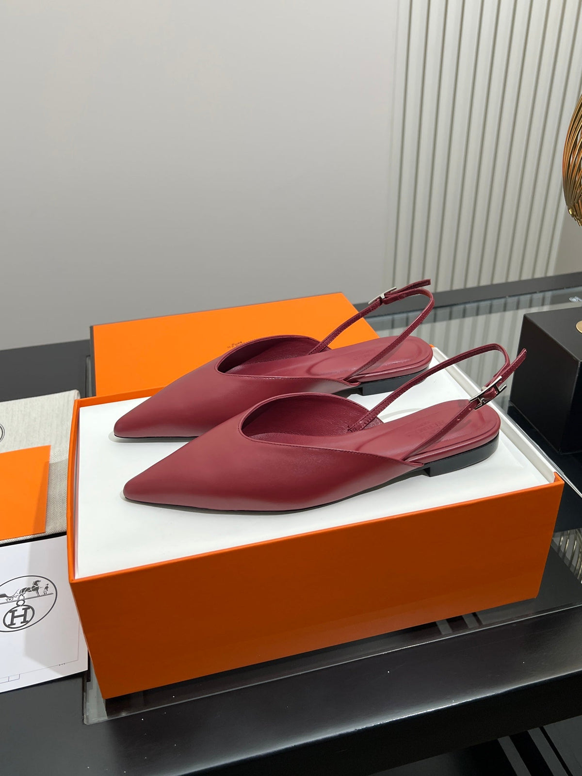 HM 26s Nicoletta Flats 1cm Burgundy Leather 149117