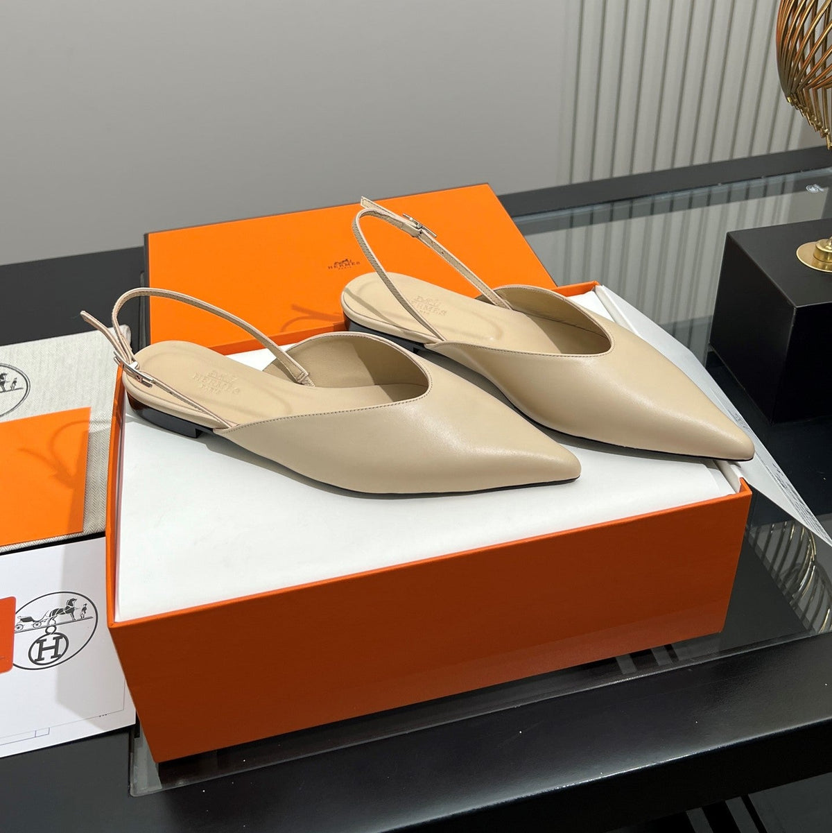 HM 26s Nicoletta Flats 1cm Beige Leather 149120