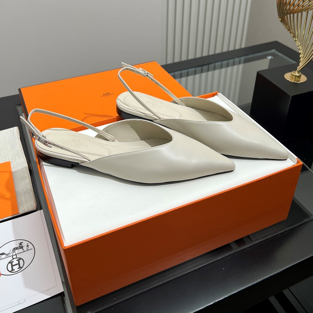 HM 26s Nicoletta Flats 1cm Cream Leather 149121