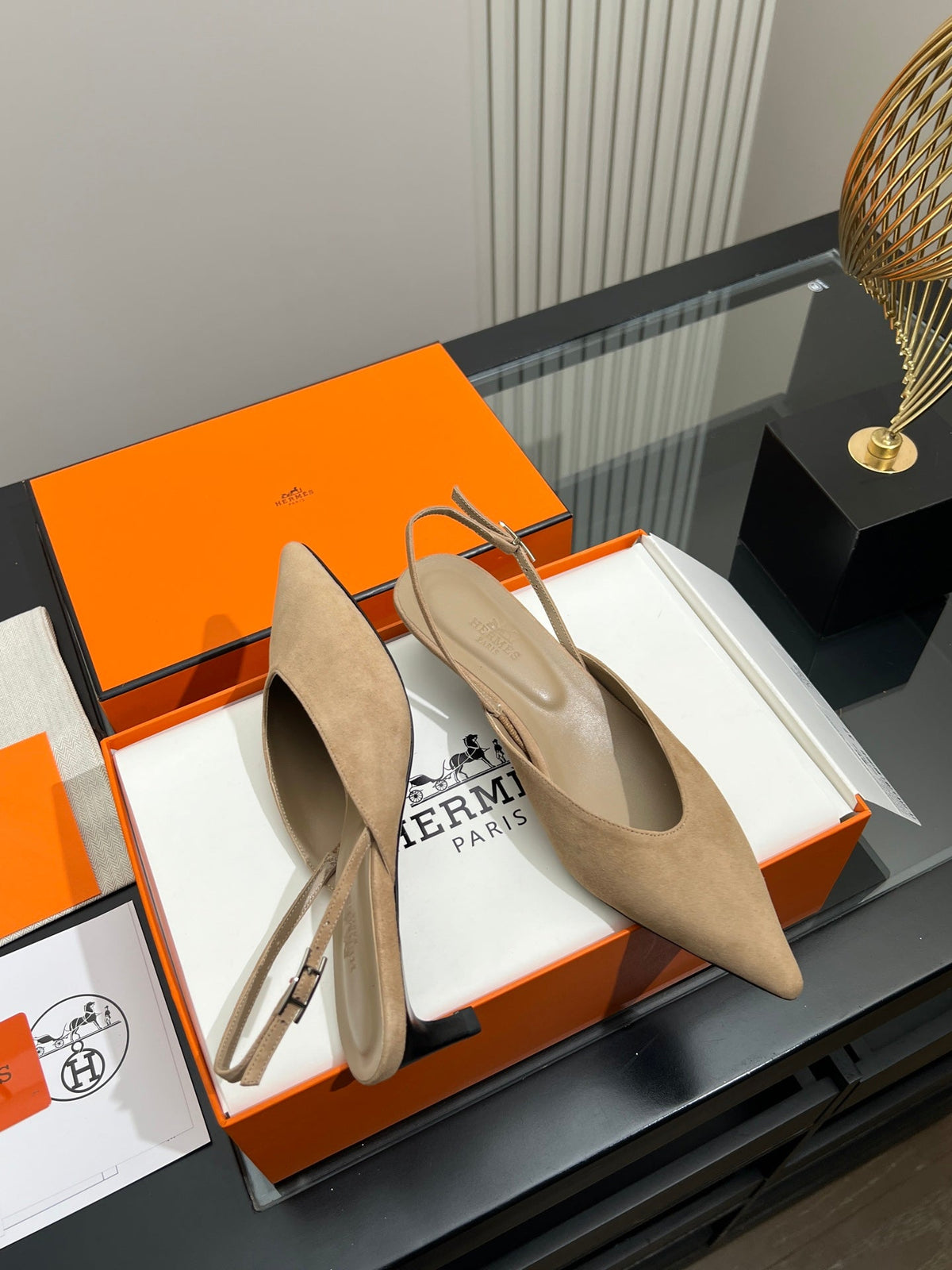 HM 26s Nicoletta Slingbacks 4cm Beige Suede 149130