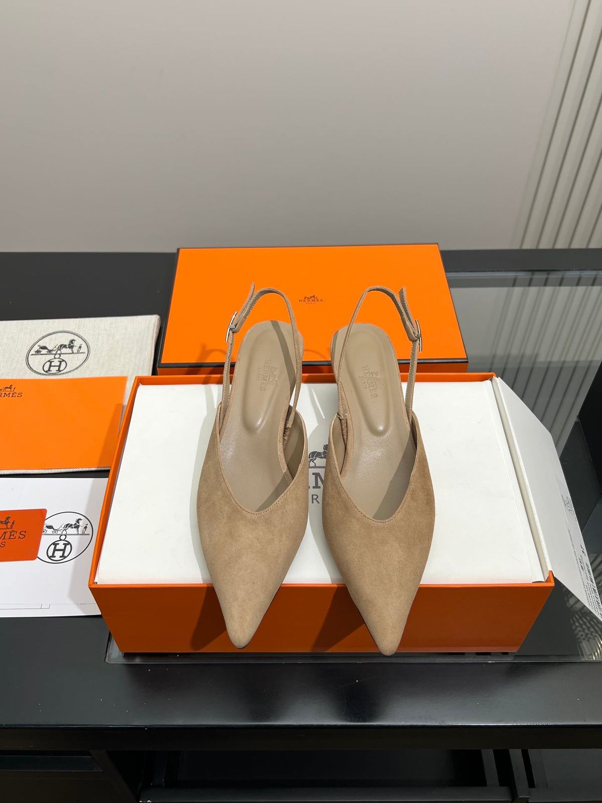 HM 26s Nicoletta Slingbacks 4cm Beige Suede 149130