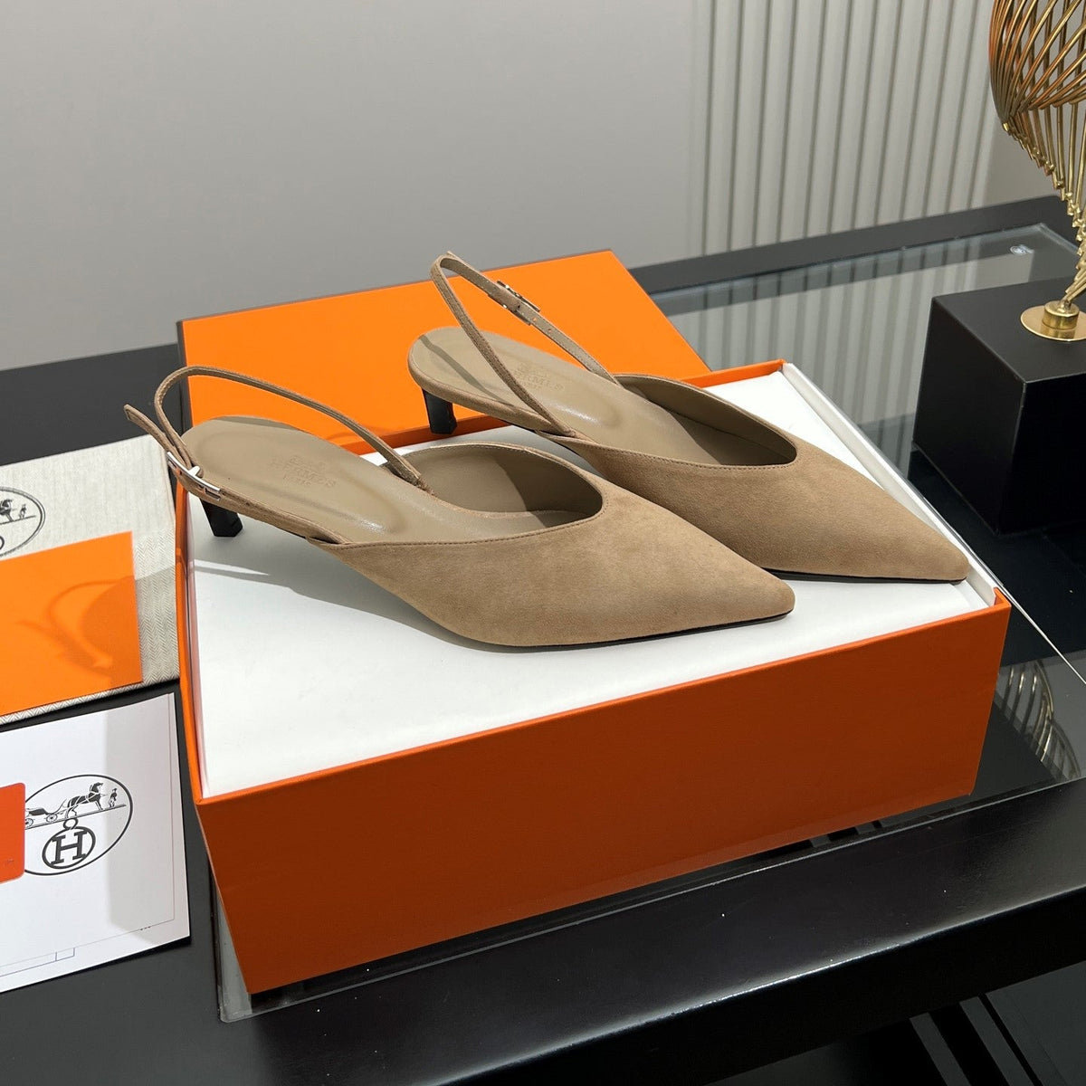 HM 26s Nicoletta Slingbacks 4cm Beige Suede 149130